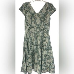 Women’s Jacquard Fit&Flare Custom Made Cap Sleeve Artsy Mod Dress lilac/Green Sm